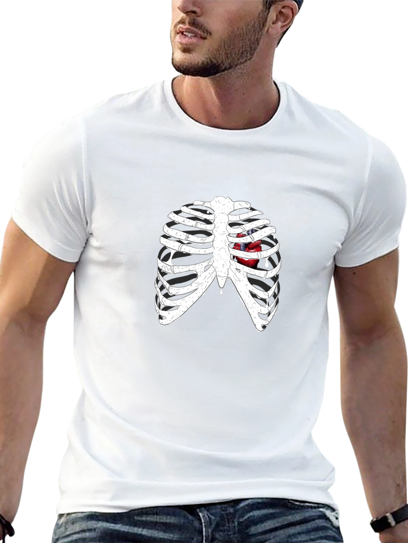 Rib Cage Heart Graphic Black T-Shirt