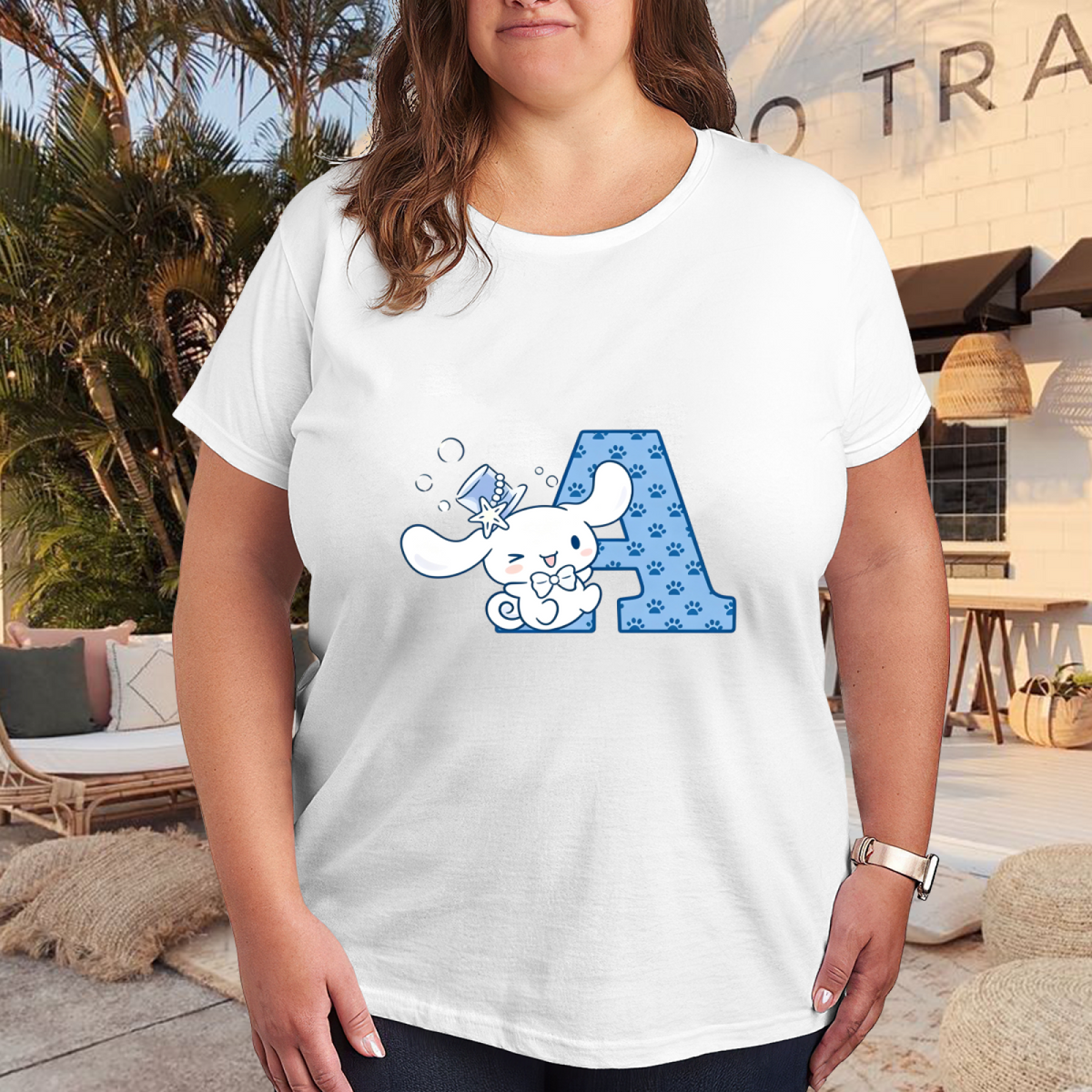 Adorable Cinnamoroll Letter A Design Plus?Size Women T?Shirt