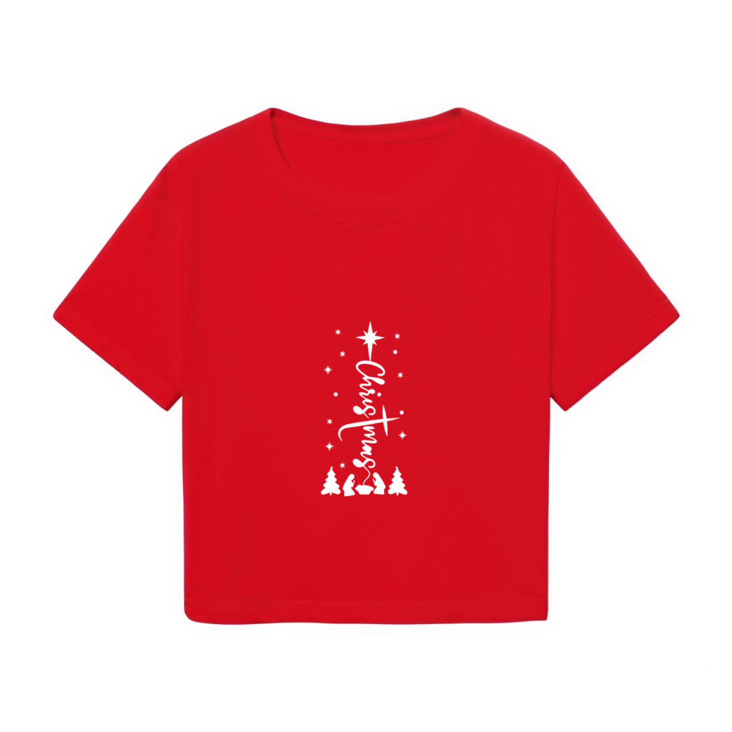 Minimal Christmas Tree Star Graphic Women Crop Tee