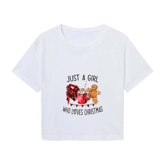 Just A Girl Who Loves Christmas Cozy Crop Tee