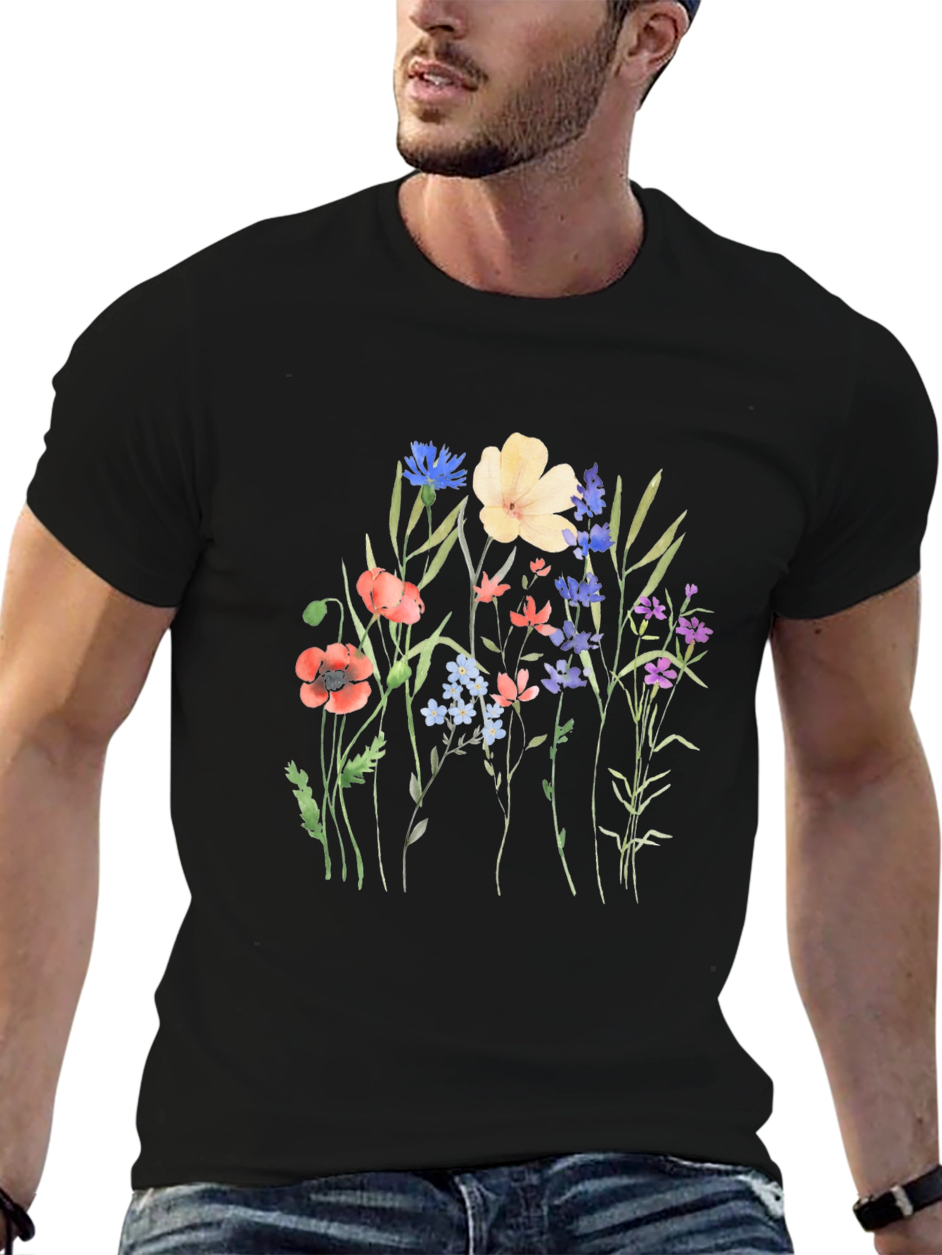 Floral Print Black T-Shirt - Nature Lover Tee