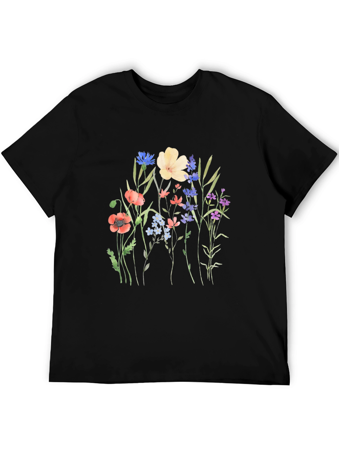 Floral Print Black T-Shirt - Nature Lover Tee
