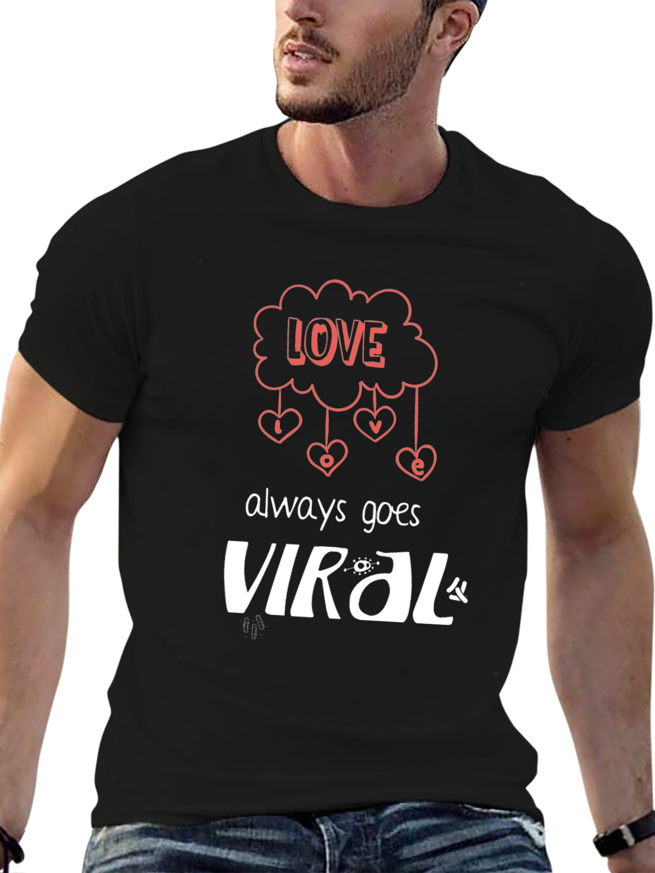Love Always Goes Viral Black Graphic T-Shirt