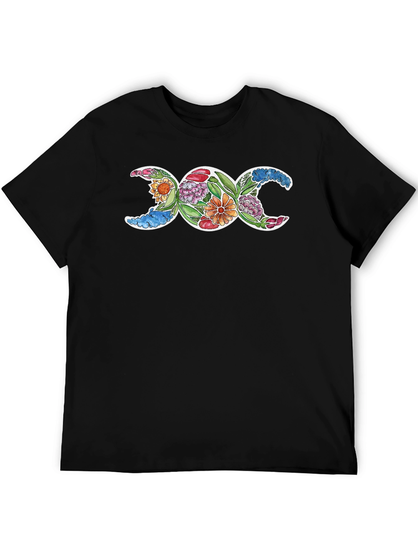 Triple Moon Goddess Floral T-Shirt - Black