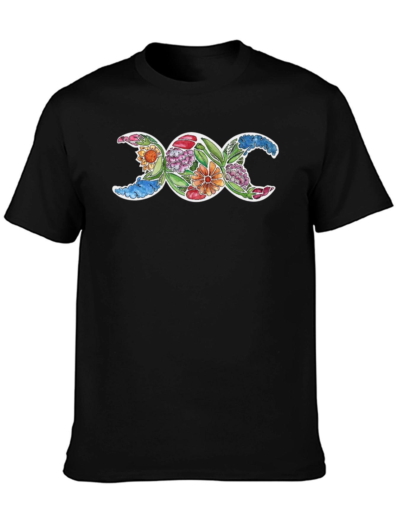 Triple Moon Goddess Floral T-Shirt - Black
