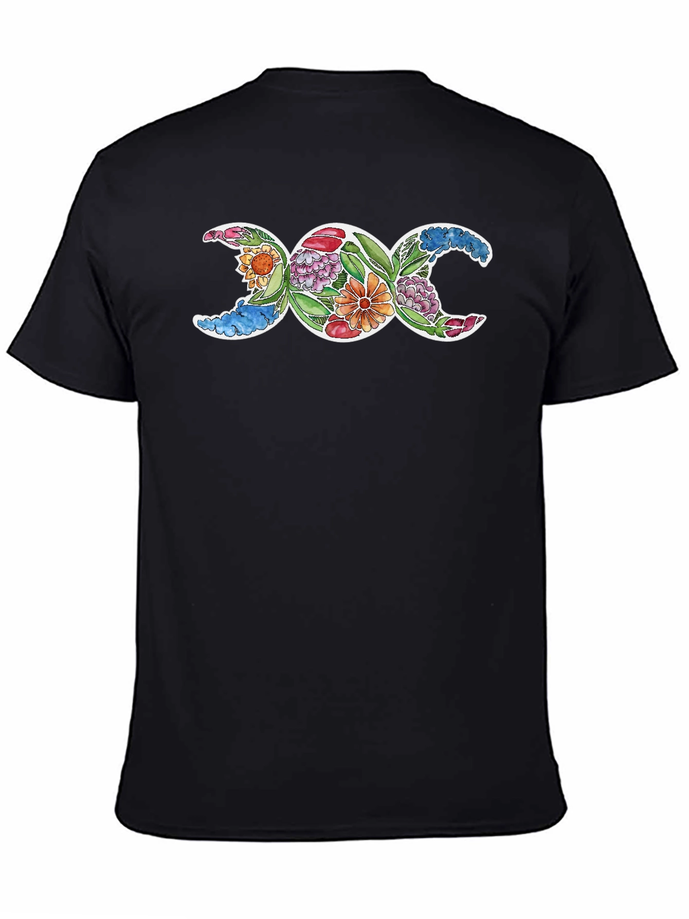 Triple Moon Goddess Floral T-Shirt - Black
