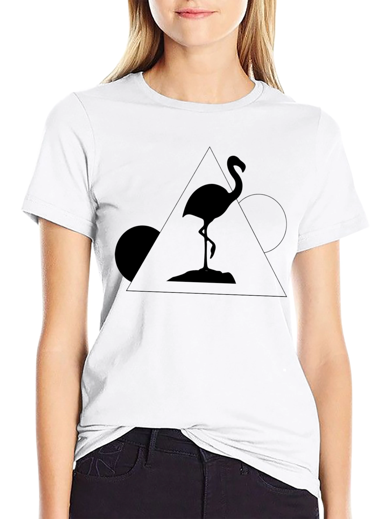 Geometric Flamingo Black T-Shirt