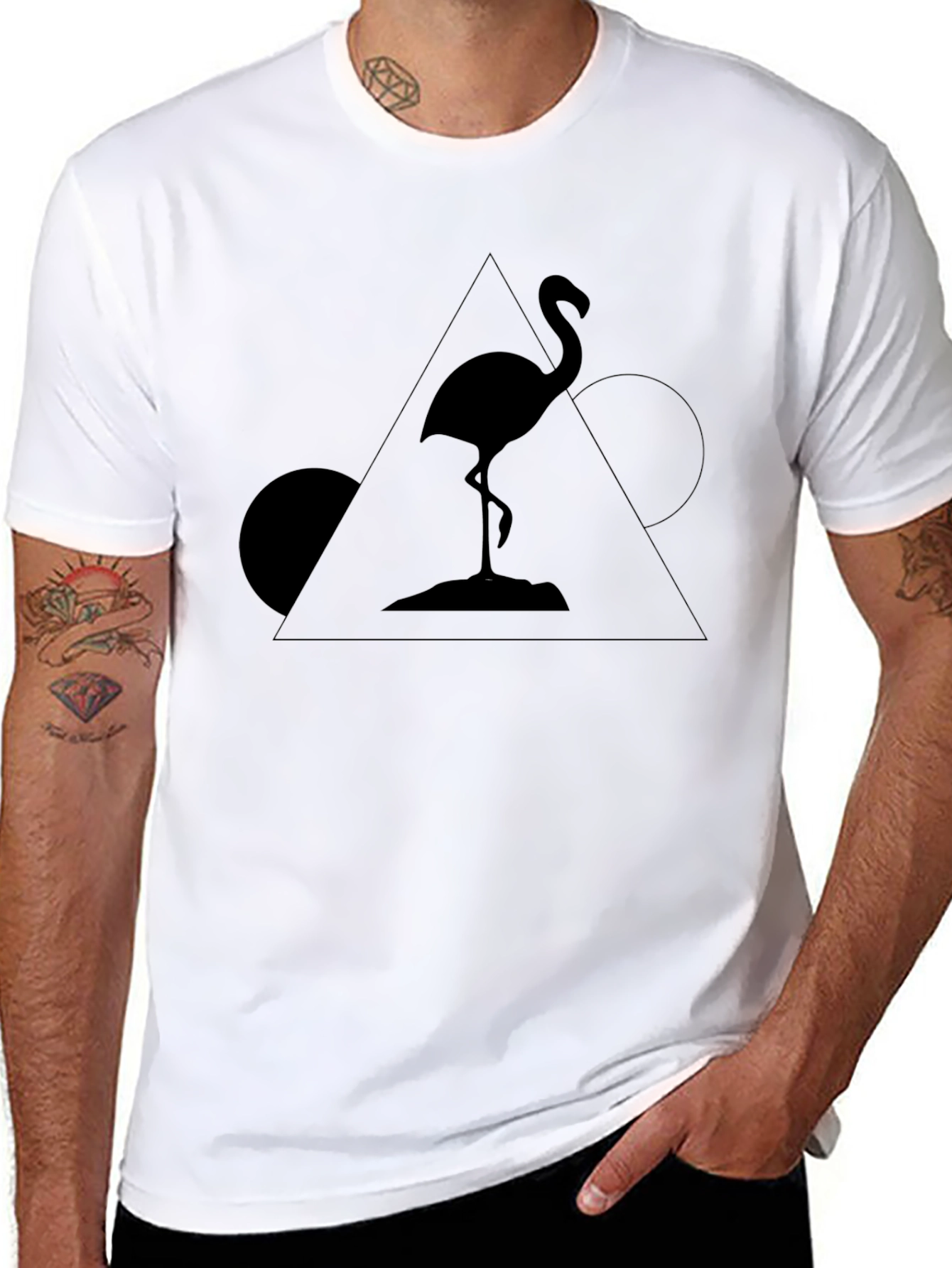 Geometric Flamingo Black T-Shirt