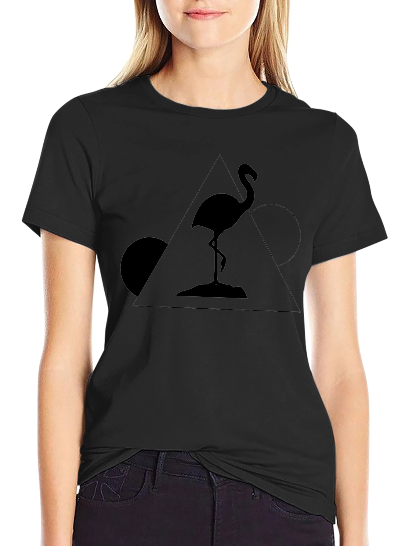 Geometric Flamingo Black T-Shirt