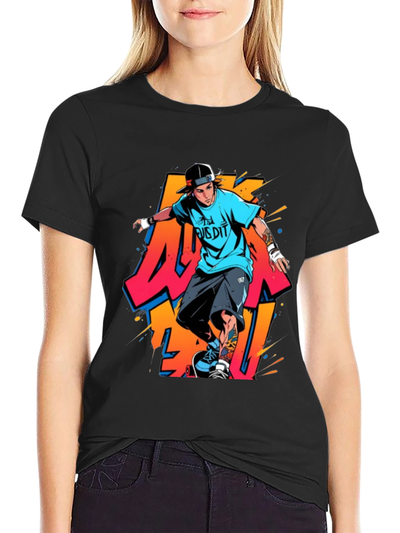 Cool Skater Graphic Tee - Black