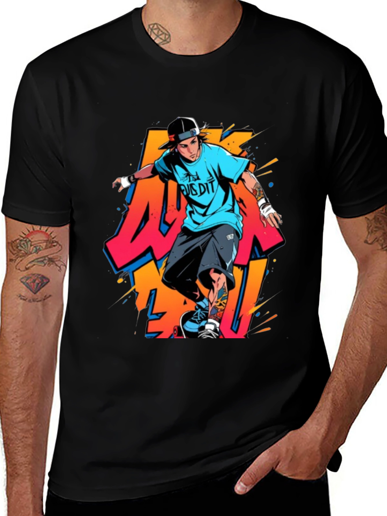Cool Skater Graphic Tee - Black