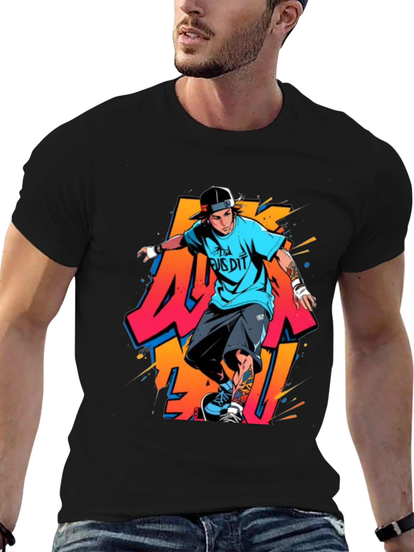Cool Skater Graphic Tee - Black