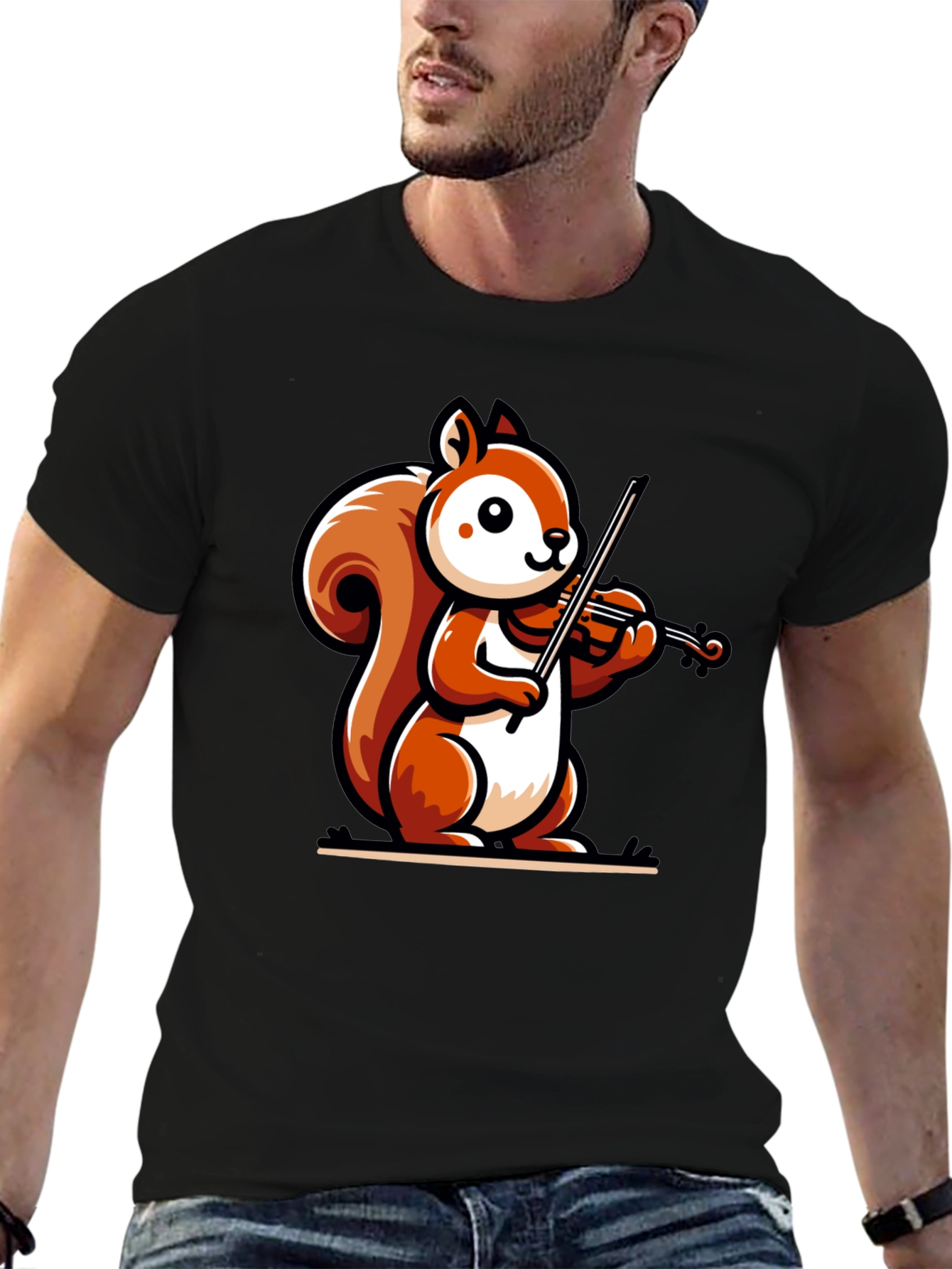Squirrel Violinist Black T-Shirt