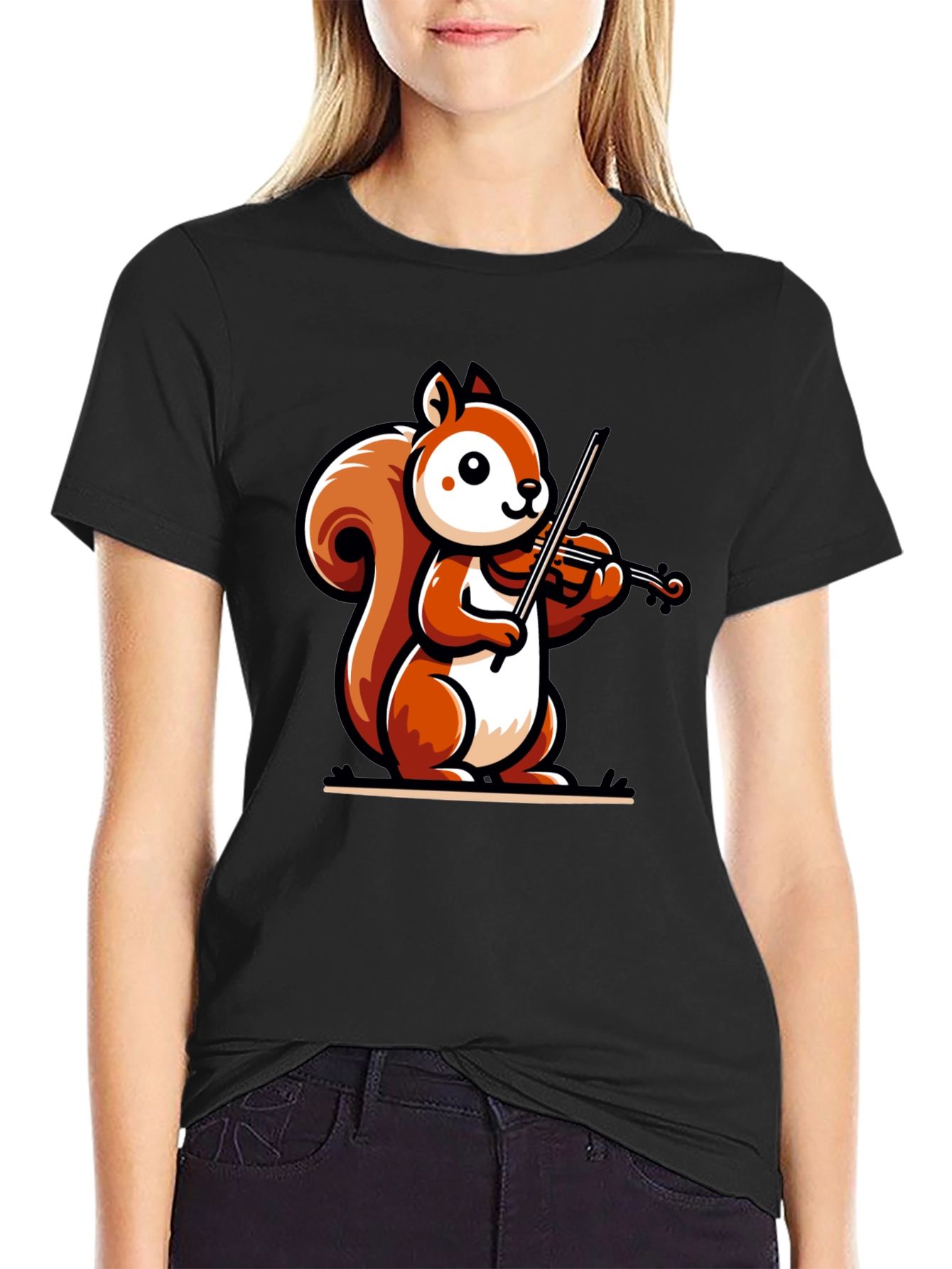 Squirrel Violinist Black T-Shirt