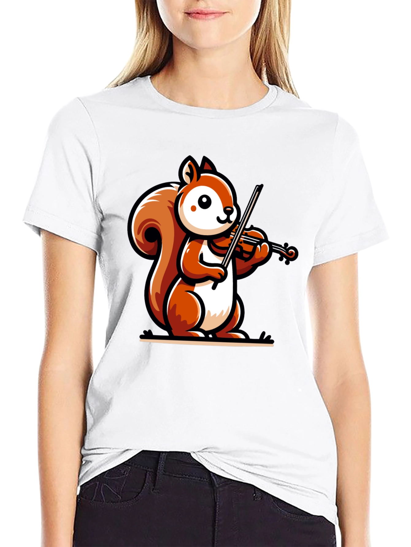 Squirrel Violinist Black T-Shirt