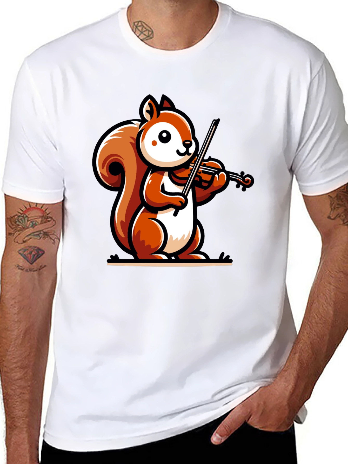 Squirrel Violinist Black T-Shirt