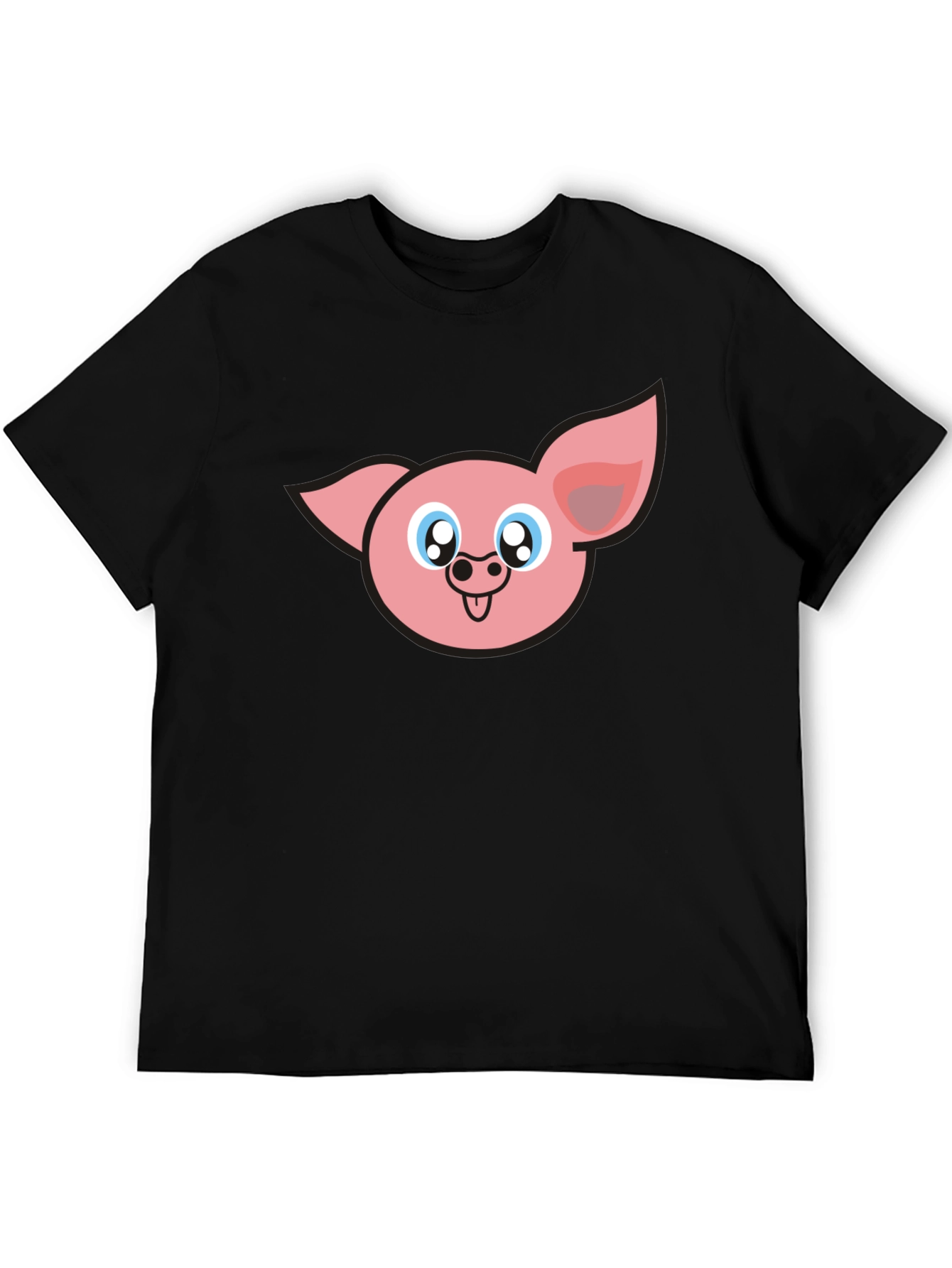 Cute Pig Face Graphic Black T-Shirt