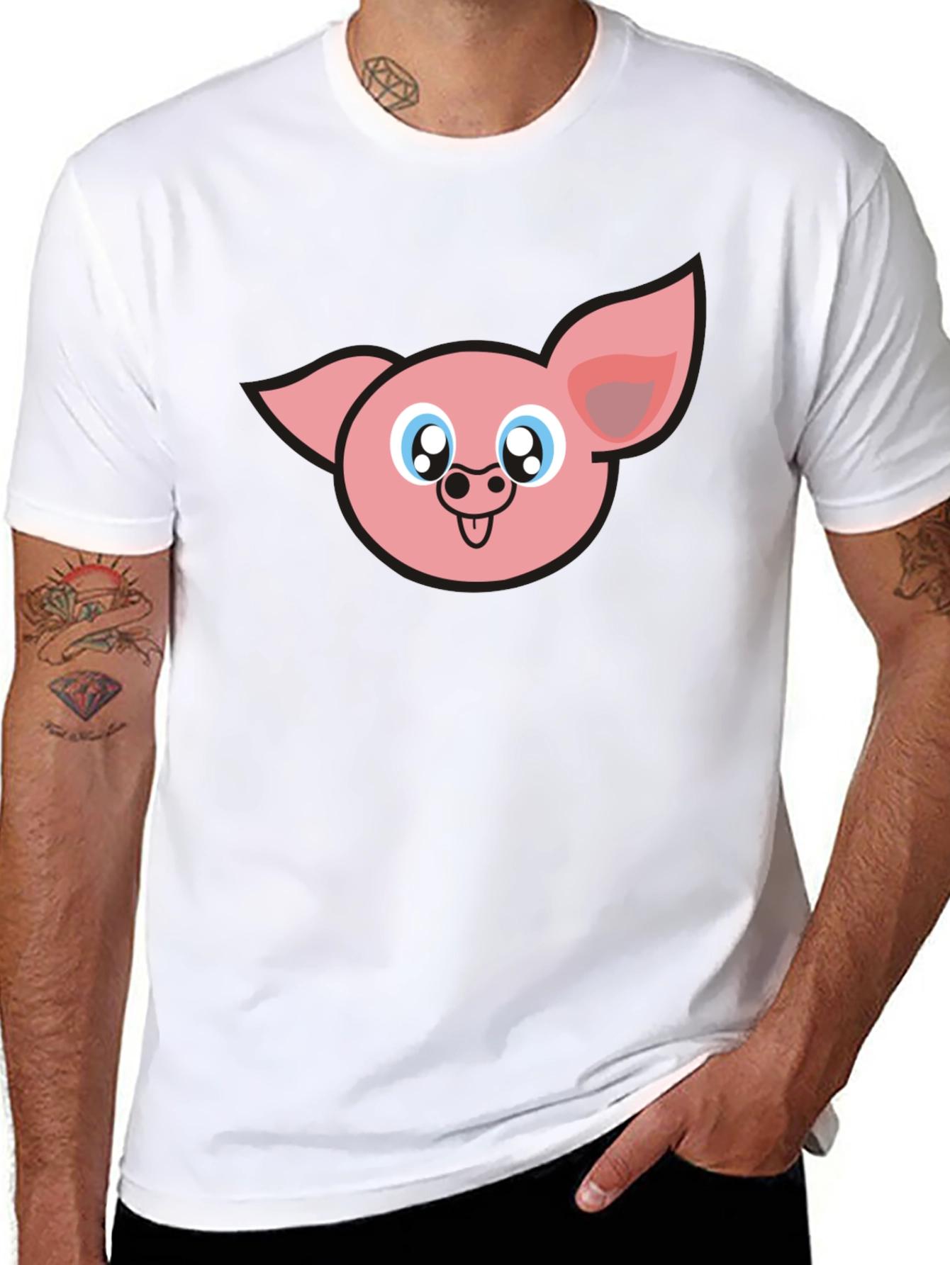 Cute Pig Face Graphic Black T-Shirt