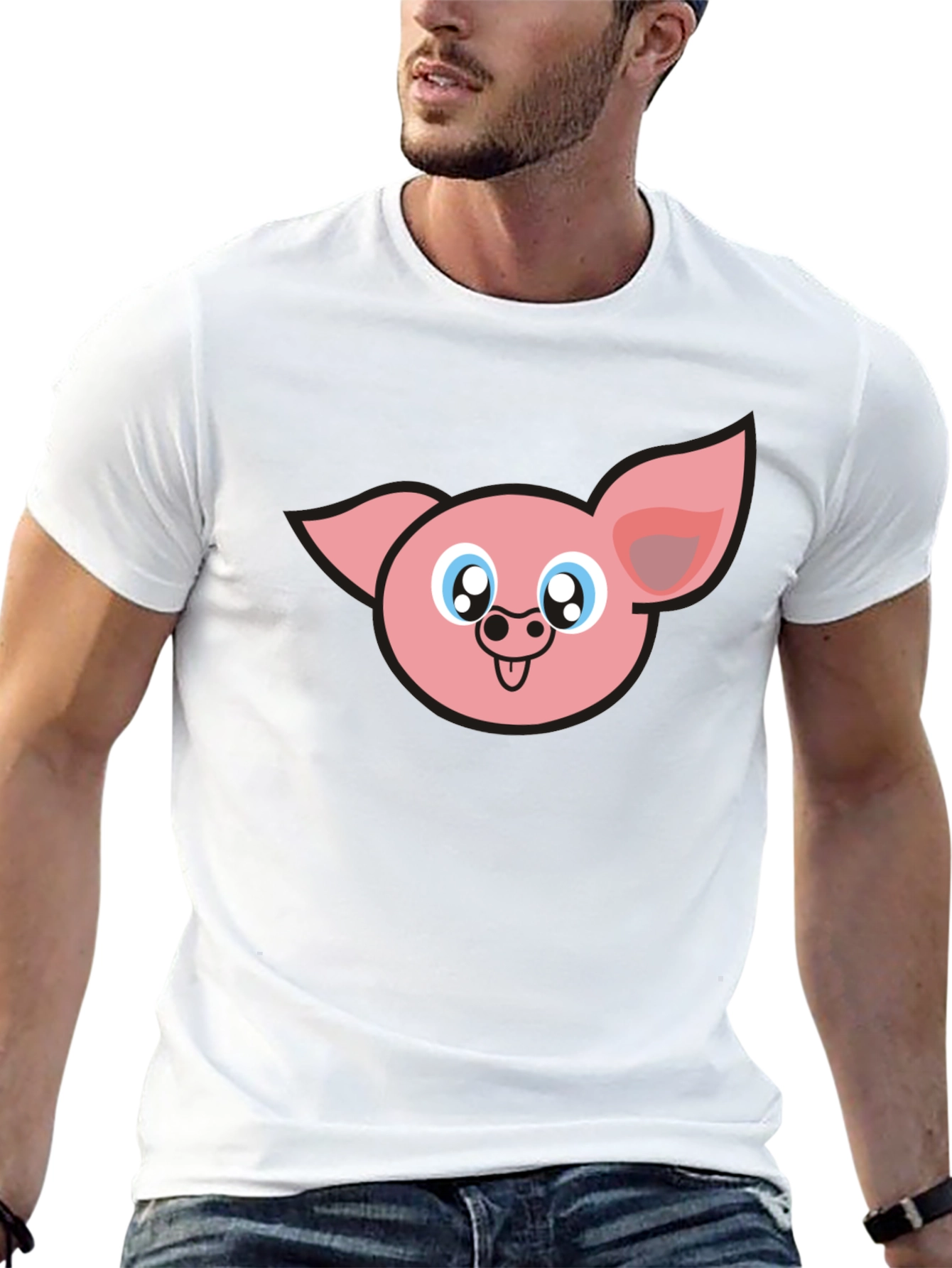 Cute Pig Face Graphic Black T-Shirt