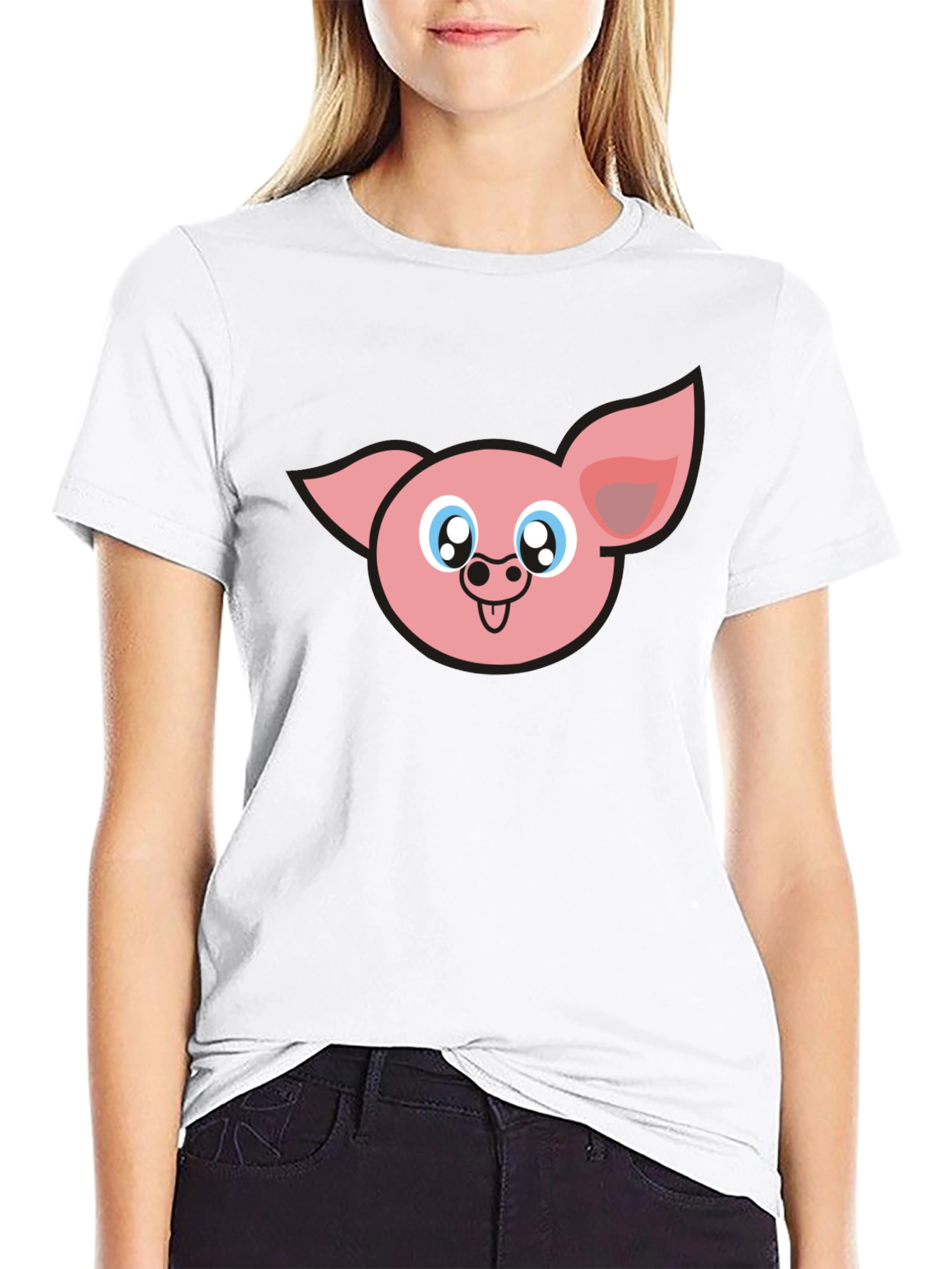 Cute Pig Face Graphic Black T-Shirt