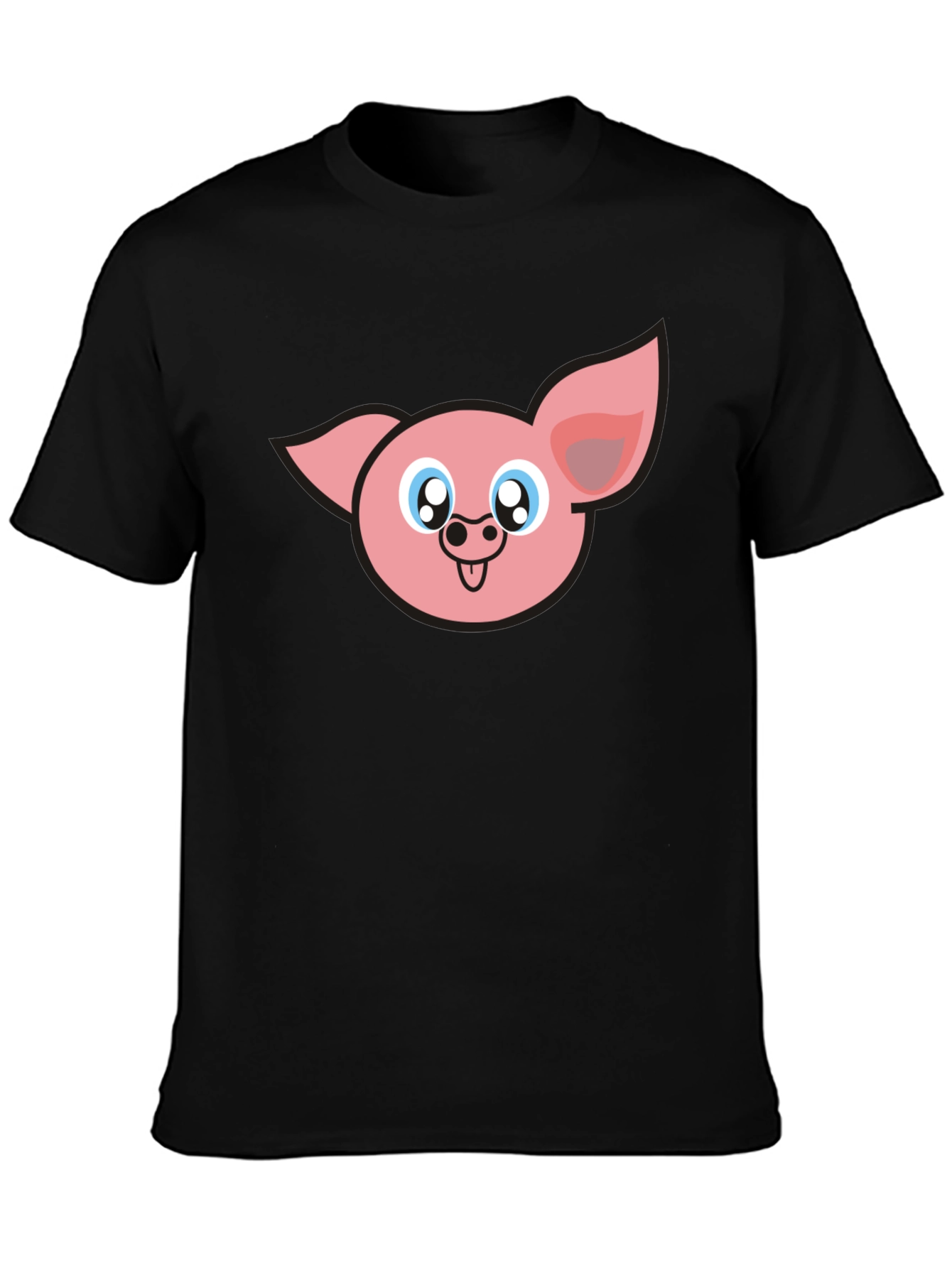 Cute Pig Face Graphic Black T-Shirt