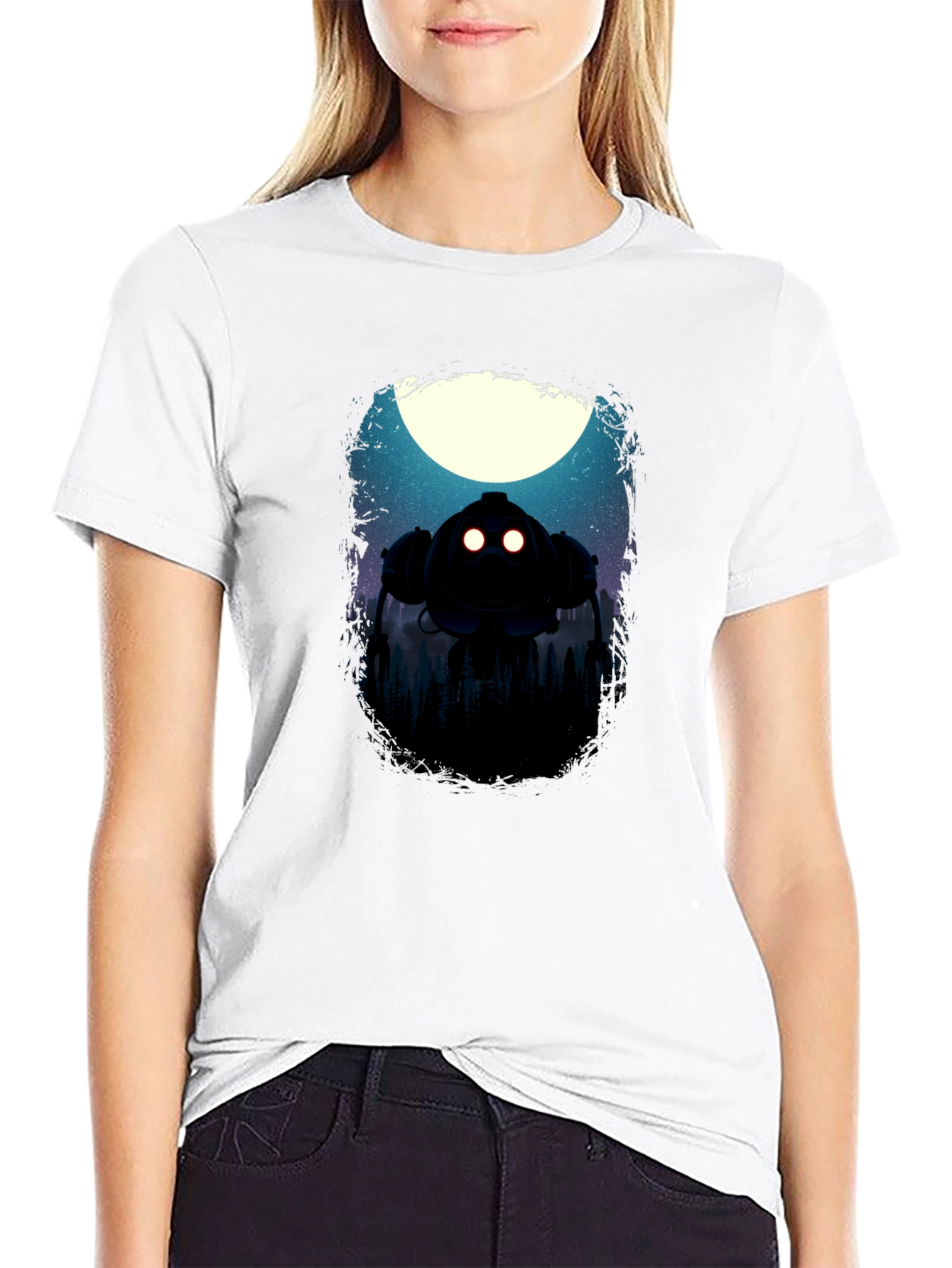 Robot Moon Mens Graphic T-Shirt