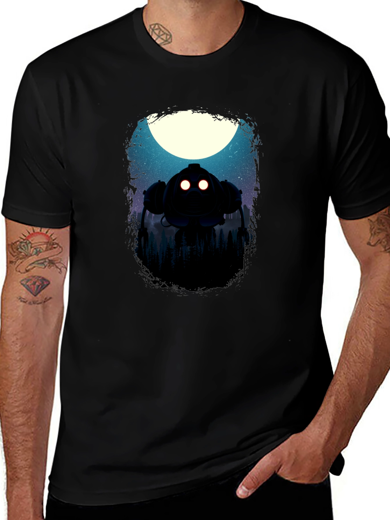 Robot Moon Mens Graphic T-Shirt