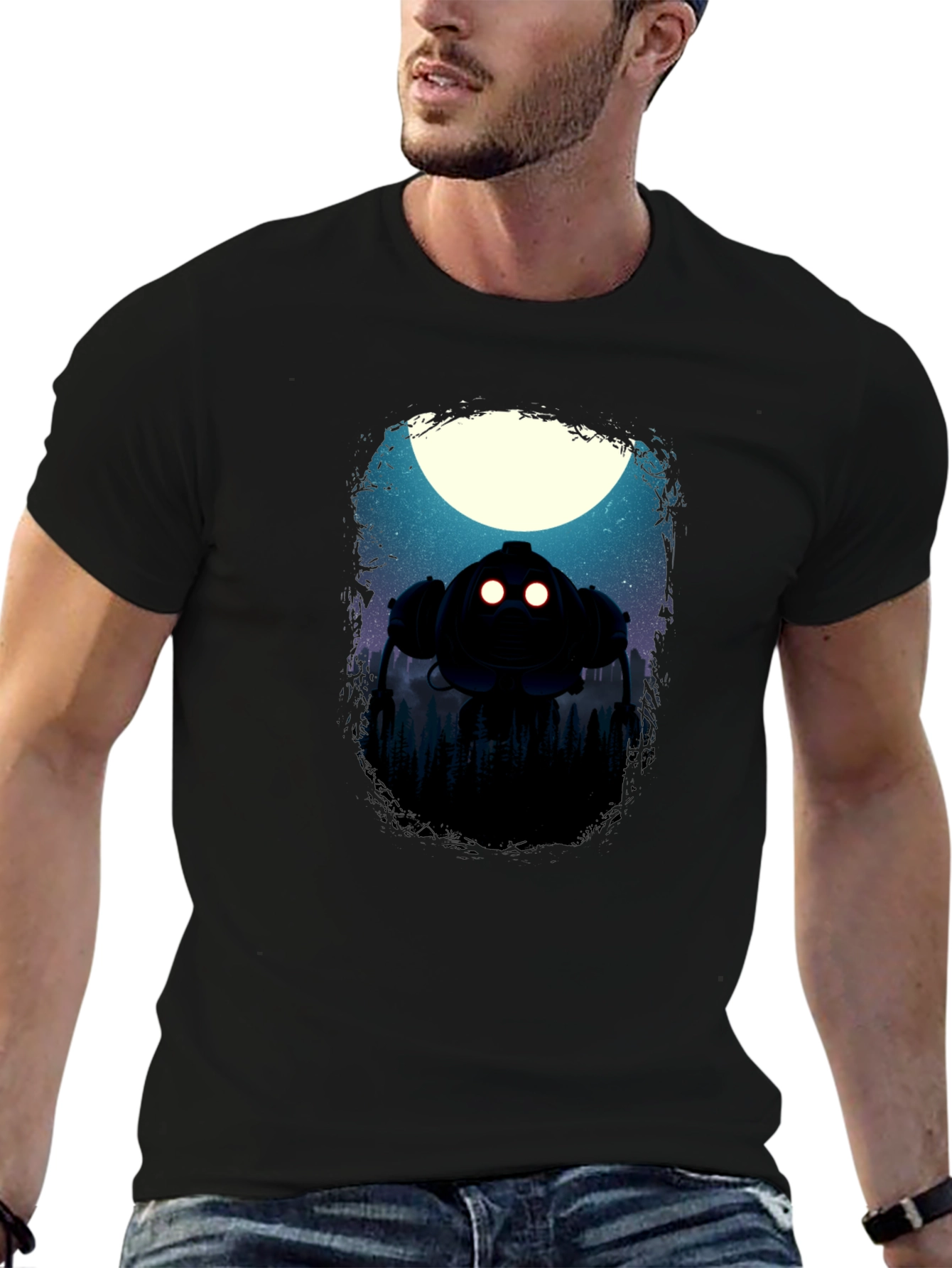 Robot Moon Mens Graphic T-Shirt