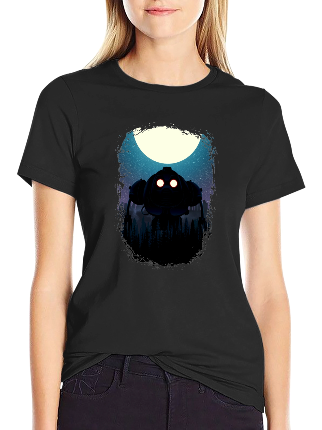 Robot Moon Mens Graphic T-Shirt