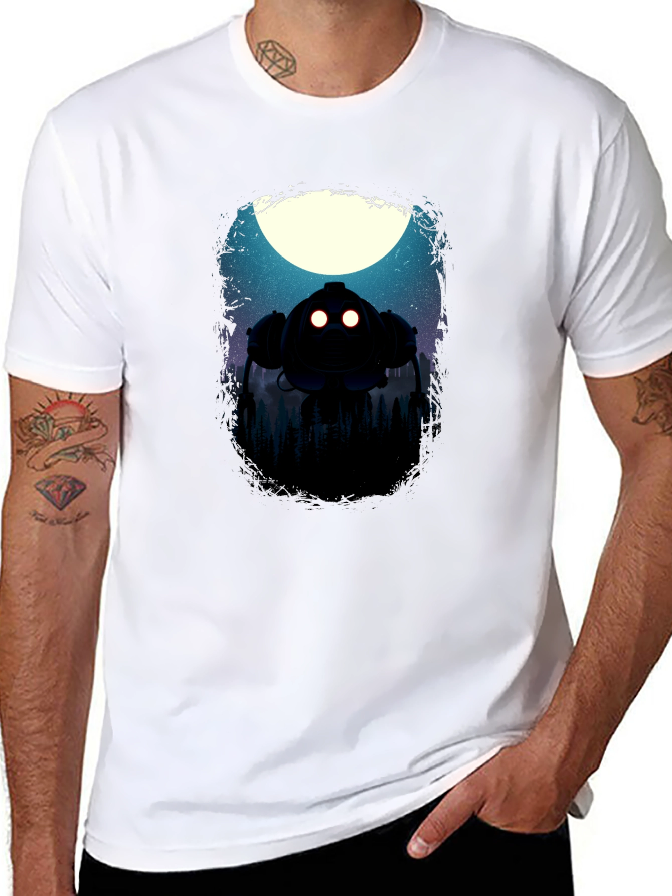 Robot Moon Mens Graphic T-Shirt