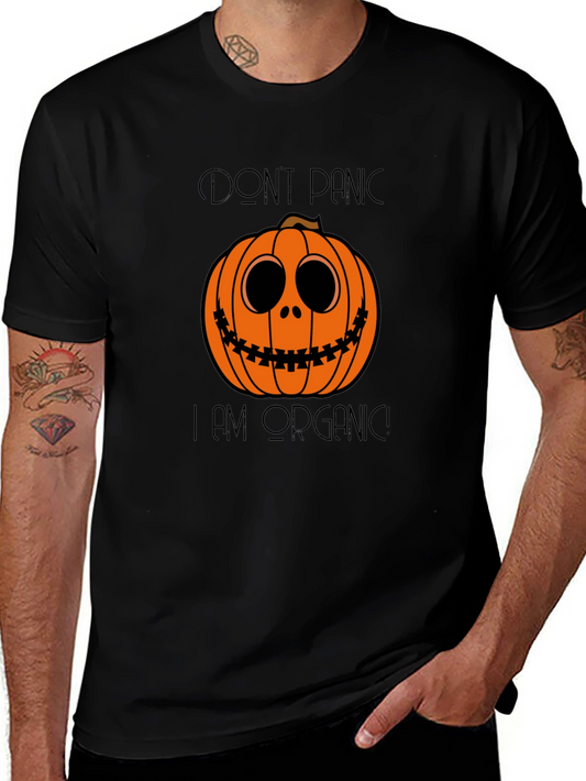Dont Panic I am Organic Pumpkin Halloween Black T-shirt