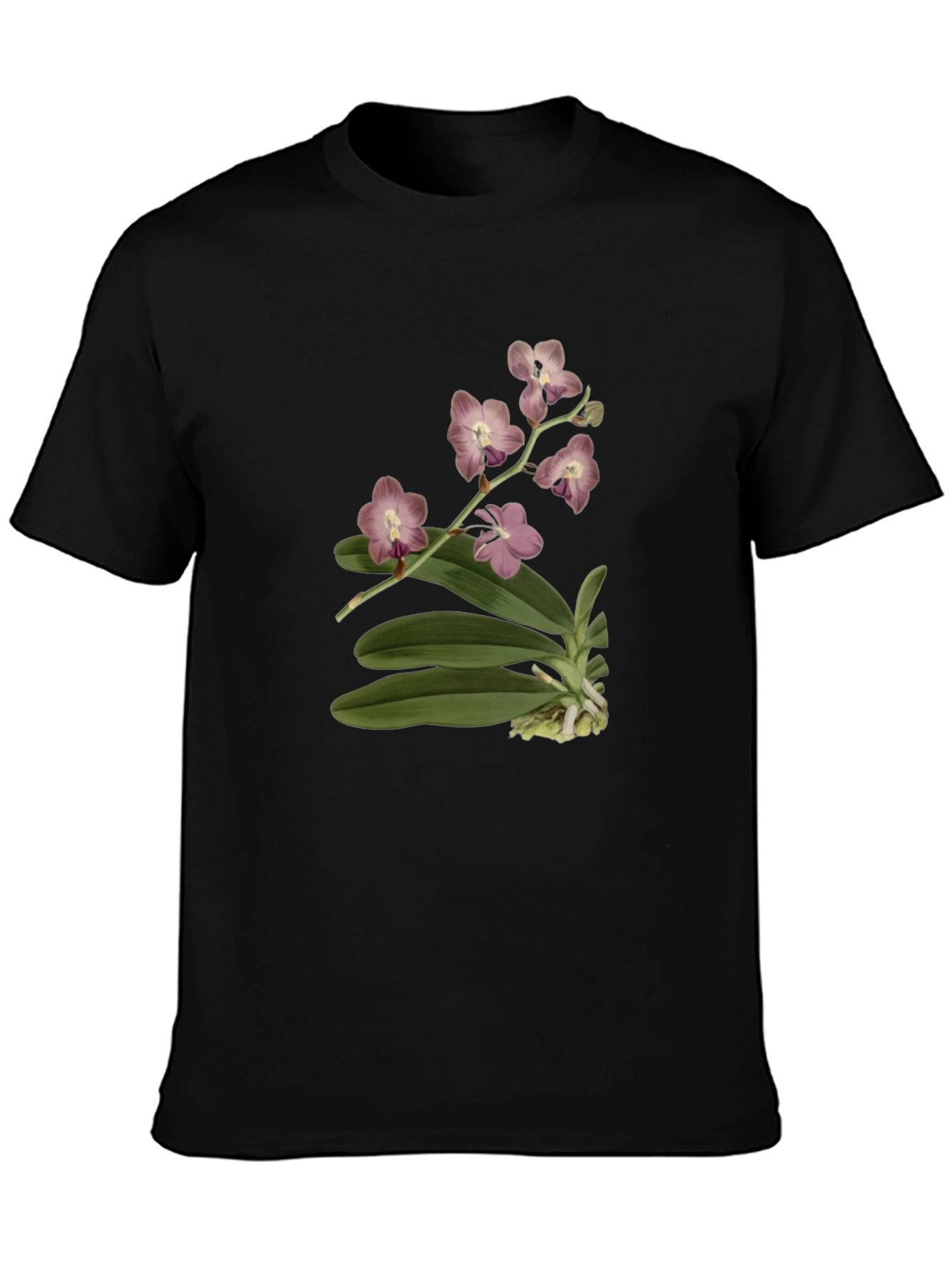 Botanical Orchid Print Black T-Shirt