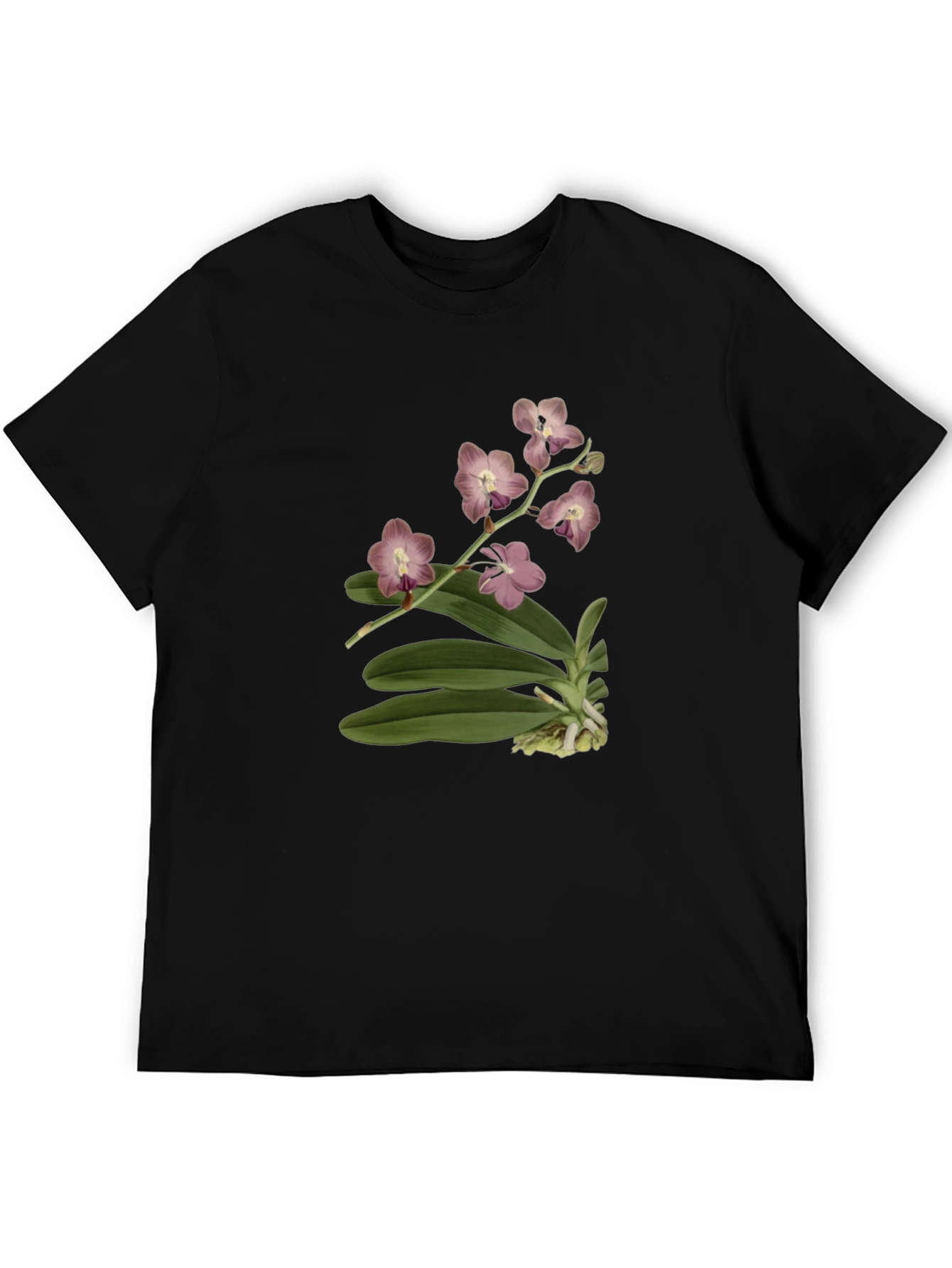 Botanical Orchid Print Black T-Shirt