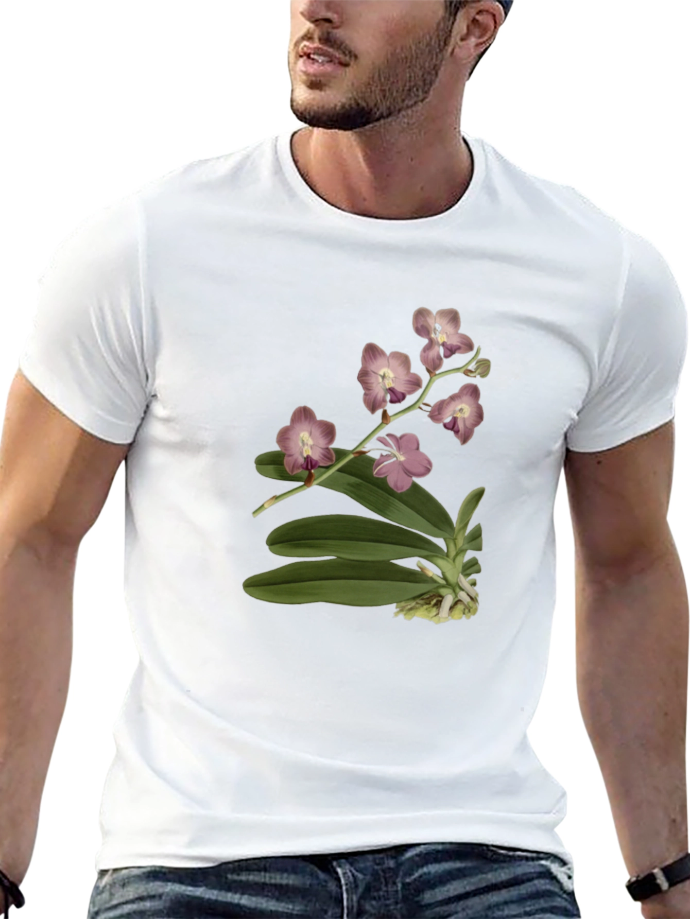 Botanical Orchid Print Black T-Shirt