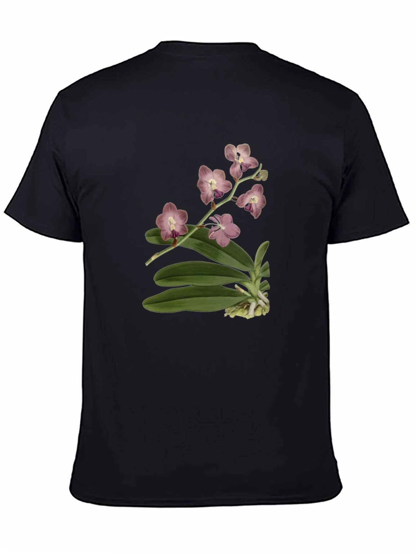 Botanical Orchid Print Black T-Shirt