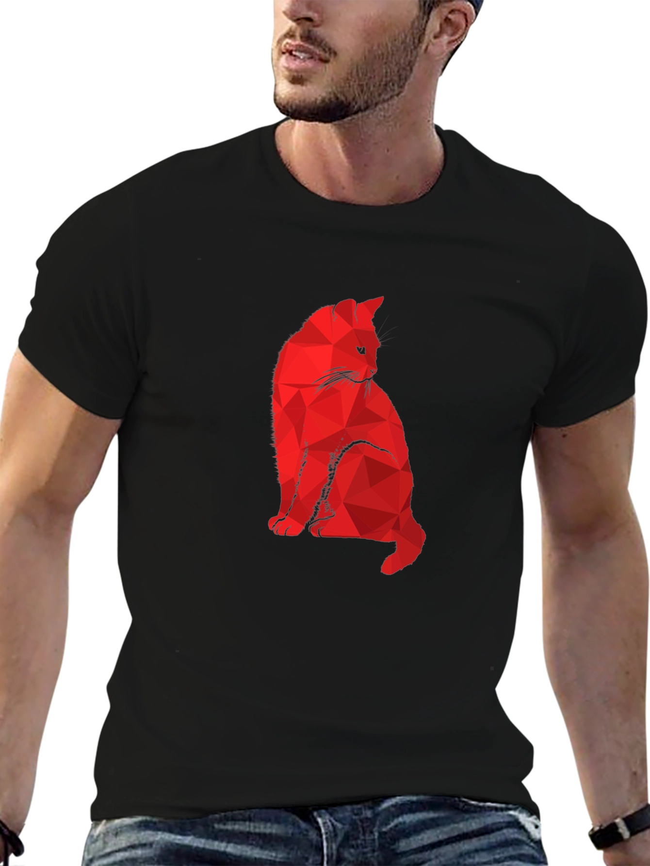 Geometric Cat Graphic Tee - Modern Minimalist