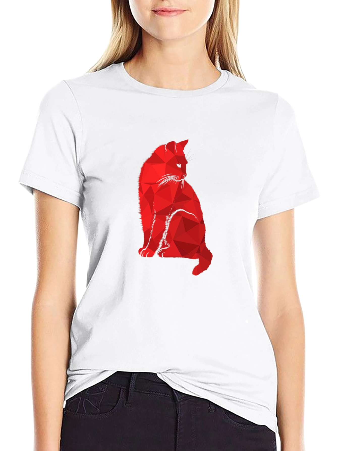 Geometric Cat Graphic Tee - Modern Minimalist