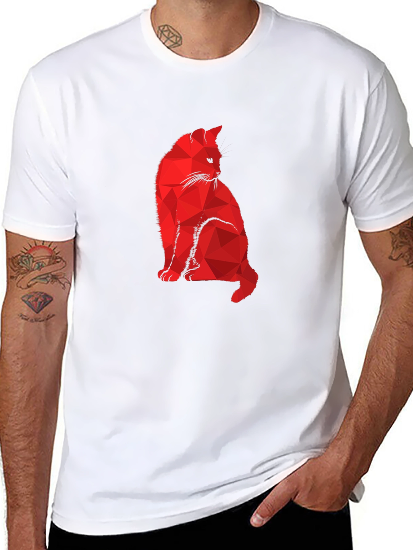 Geometric Cat Graphic Tee - Modern Minimalist