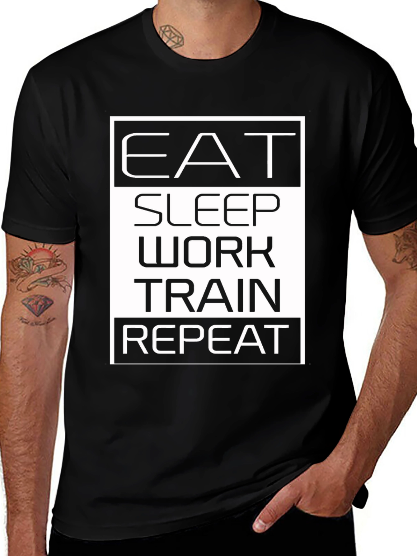 Eat Sleep Work Train Repeat Black Graphic Tee