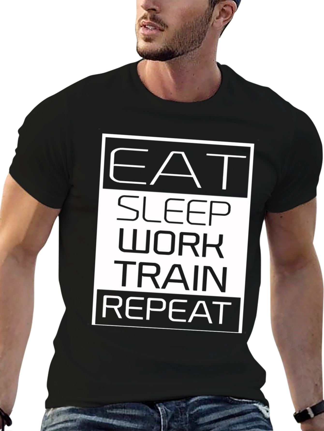 Eat Sleep Work Train Repeat Black Graphic Tee