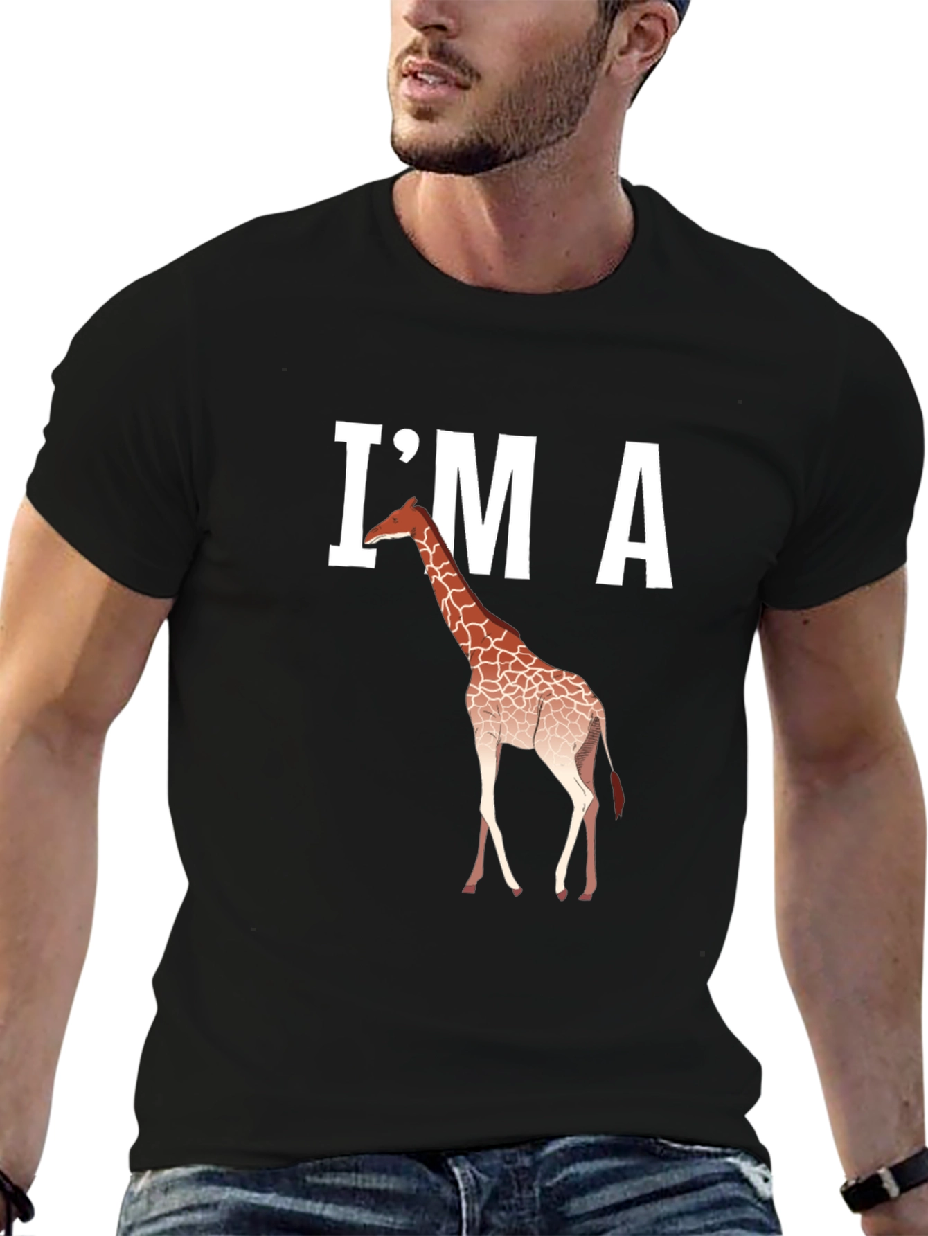 Im A Giraffe Graphic Tee - Casual Black T-Shirt