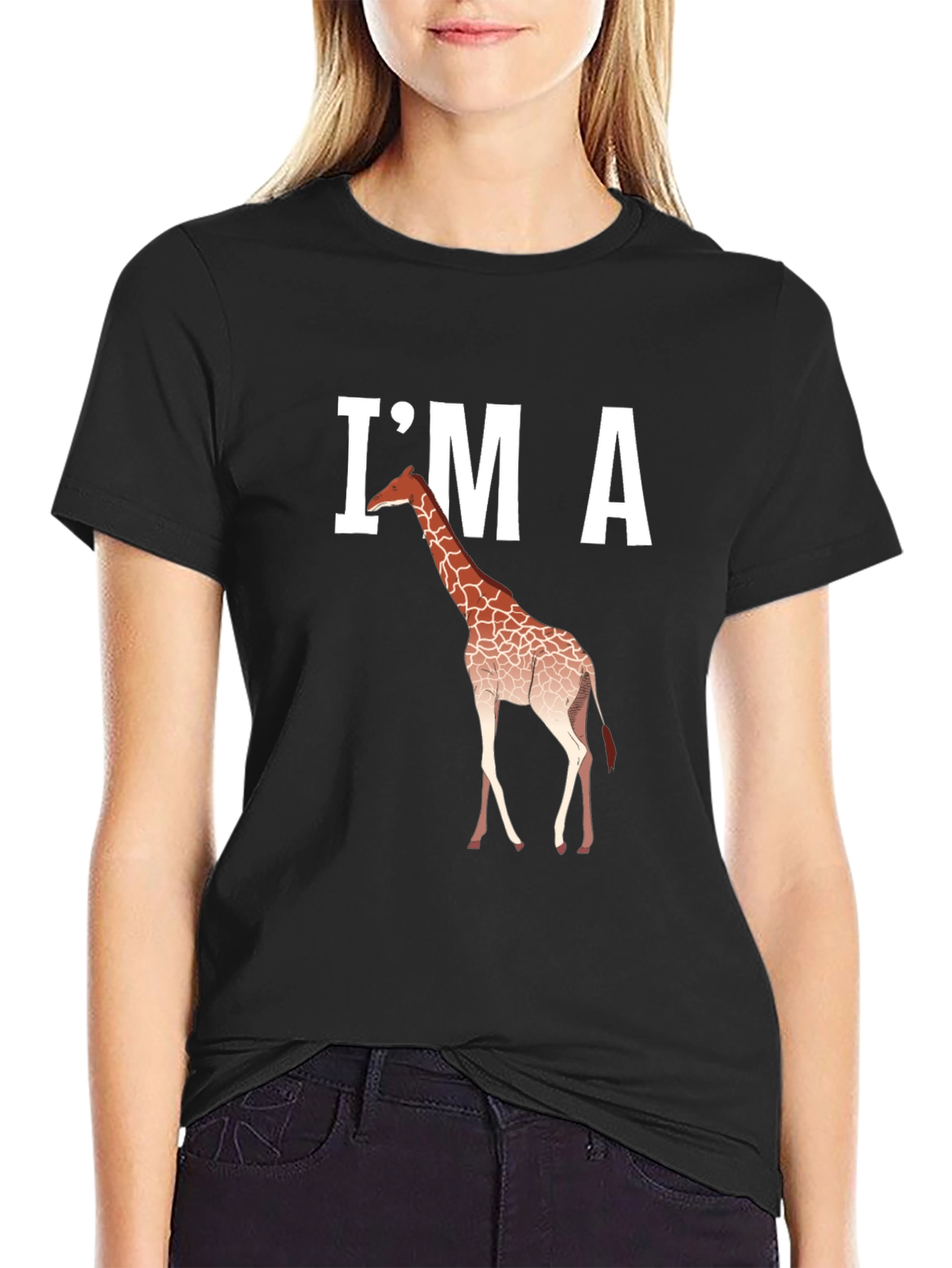 Im A Giraffe Graphic Tee - Casual Black T-Shirt