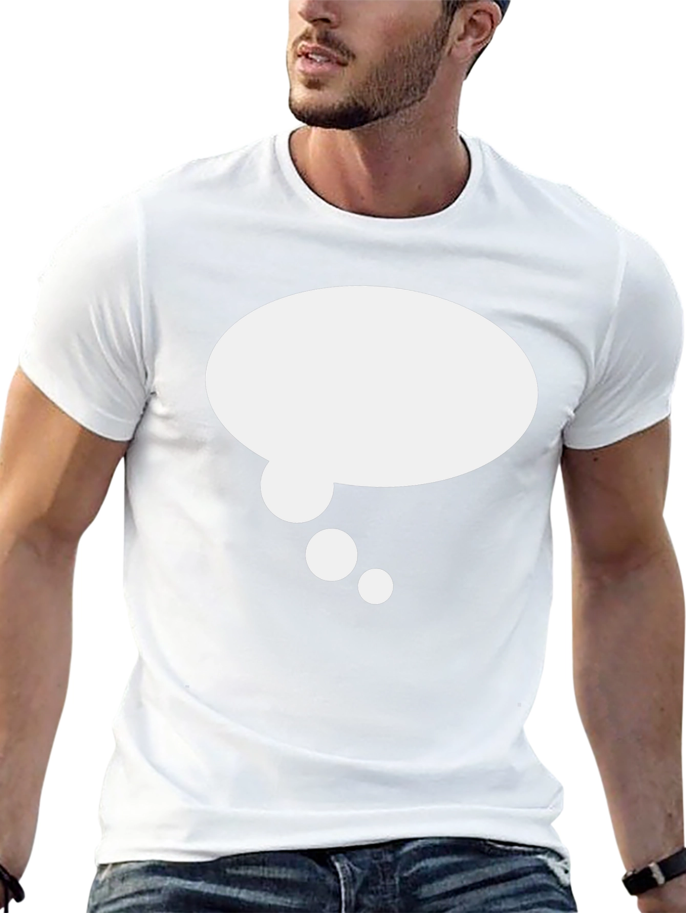 Black T-Shirt with White Thought Bubble Graphic