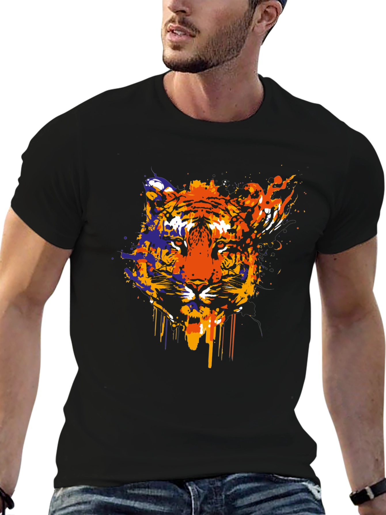 Abstract Tiger Graphic Black T-Shirt
