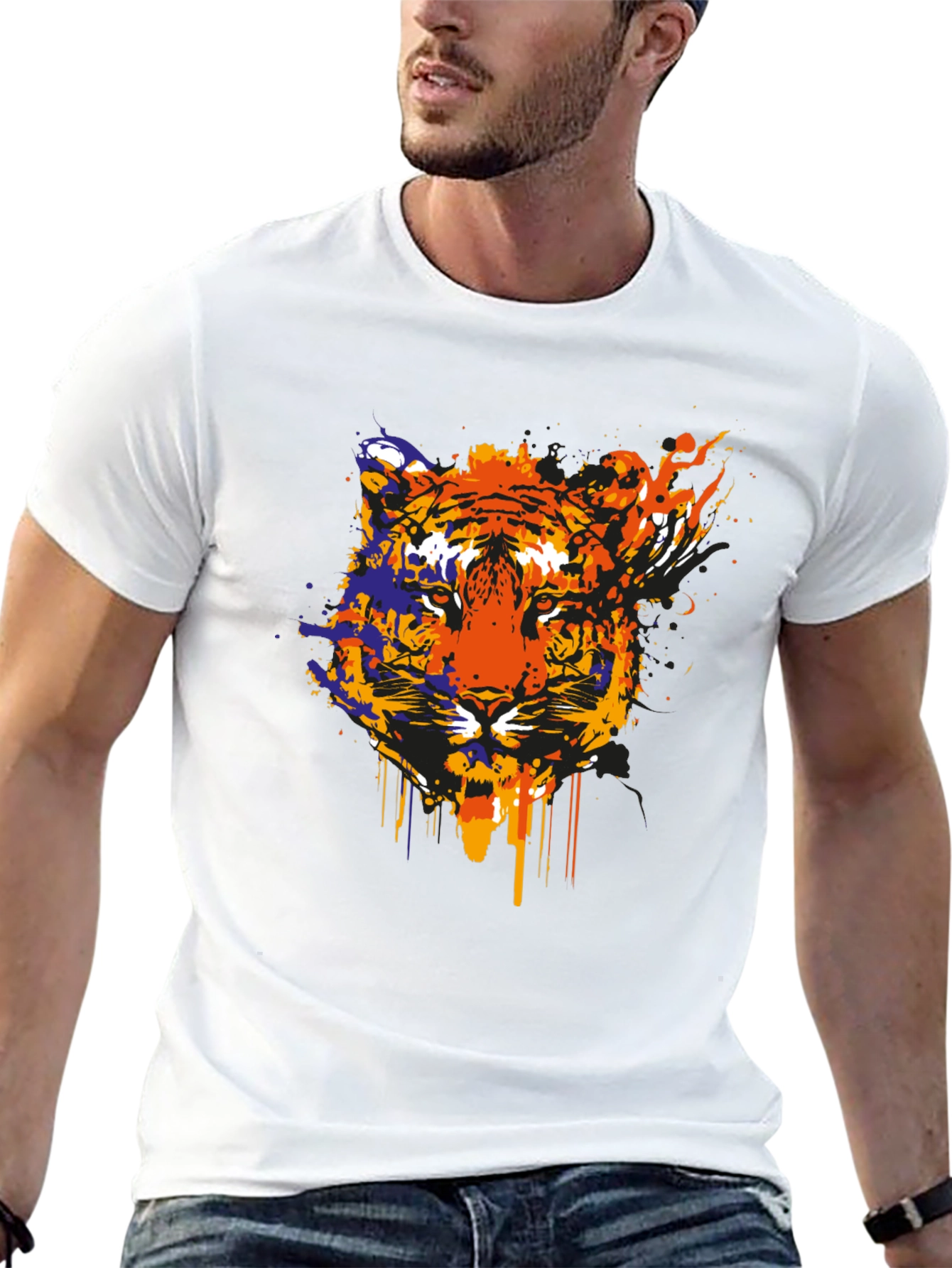 Abstract Tiger Graphic Black T-Shirt