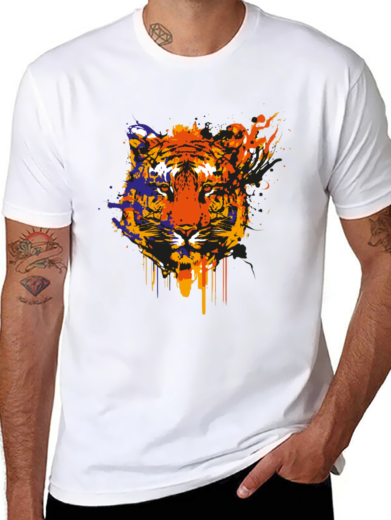 Abstract Tiger Graphic Black T-Shirt