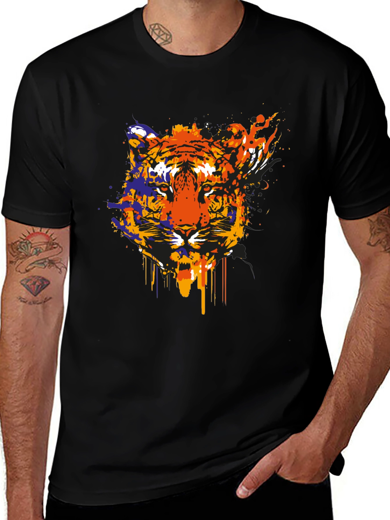 Abstract Tiger Graphic Black T-Shirt
