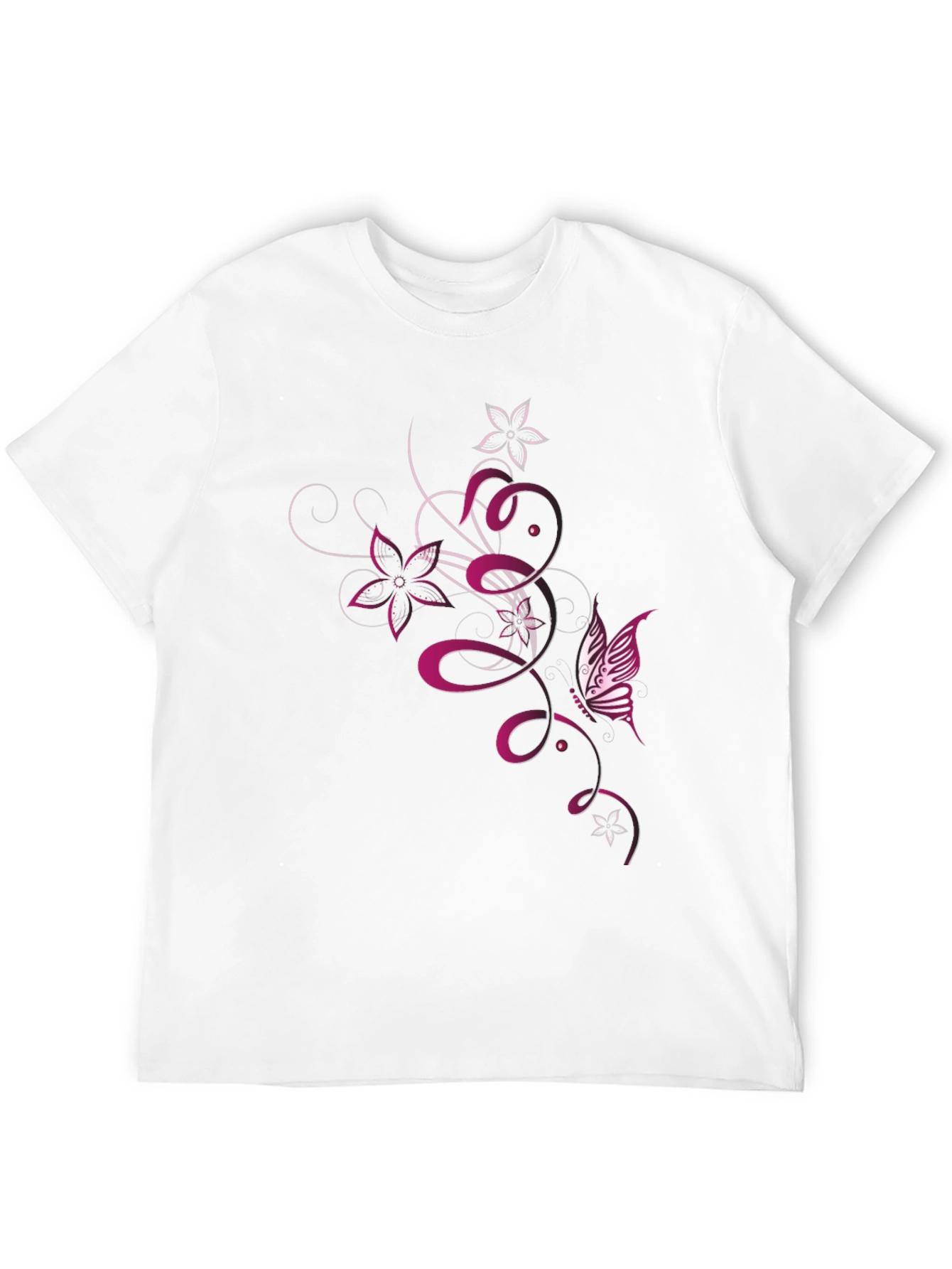 Mens Black T-Shirt with Butterfly Floral Design