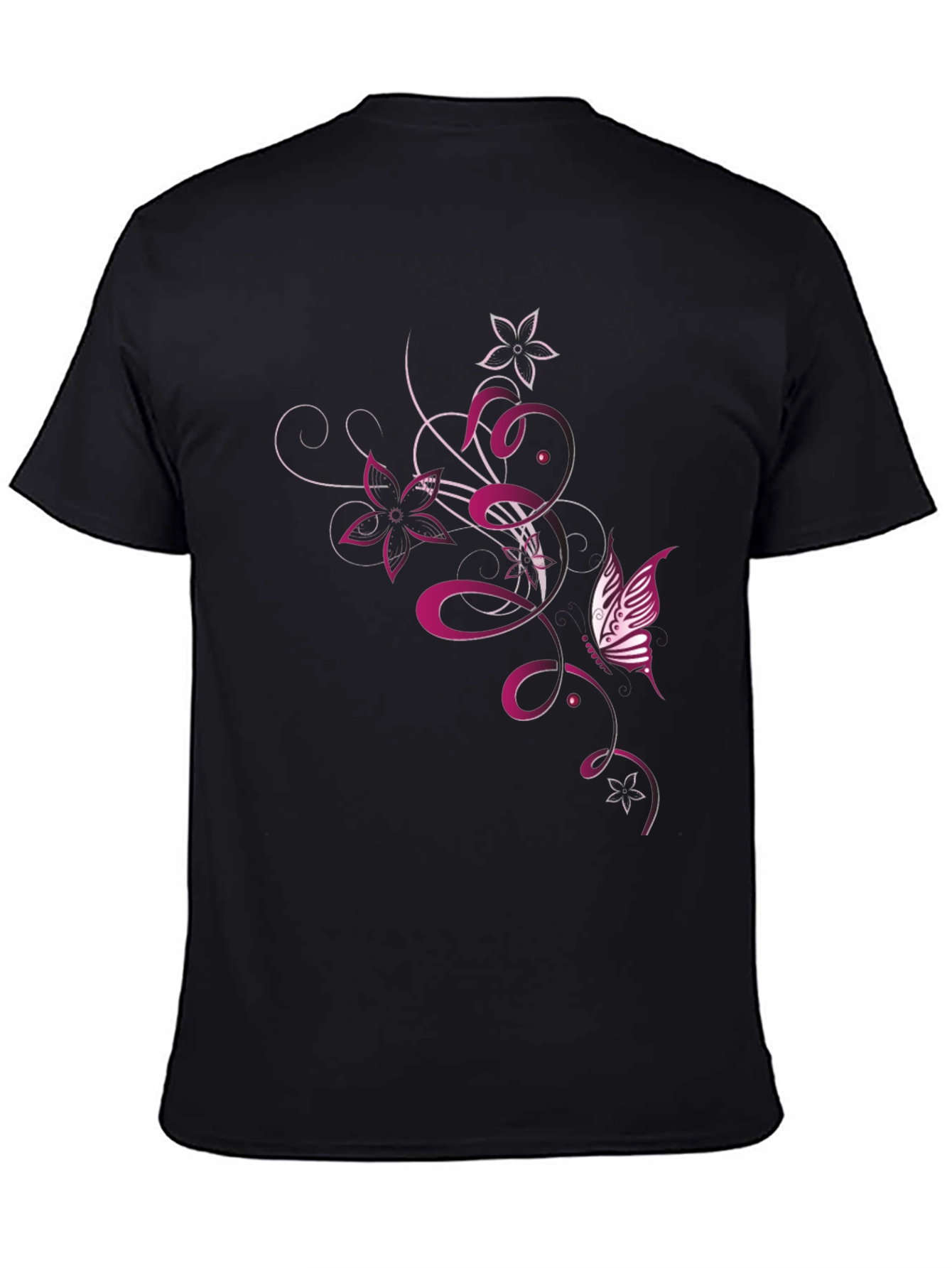 Mens Black T-Shirt with Butterfly Floral Design