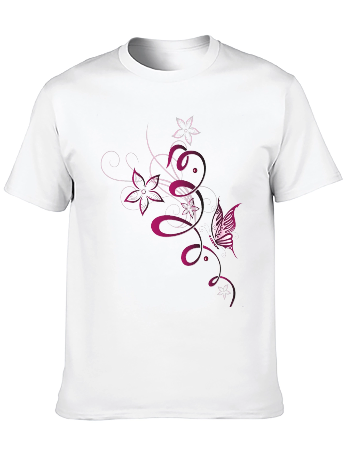 Mens Black T-Shirt with Butterfly Floral Design